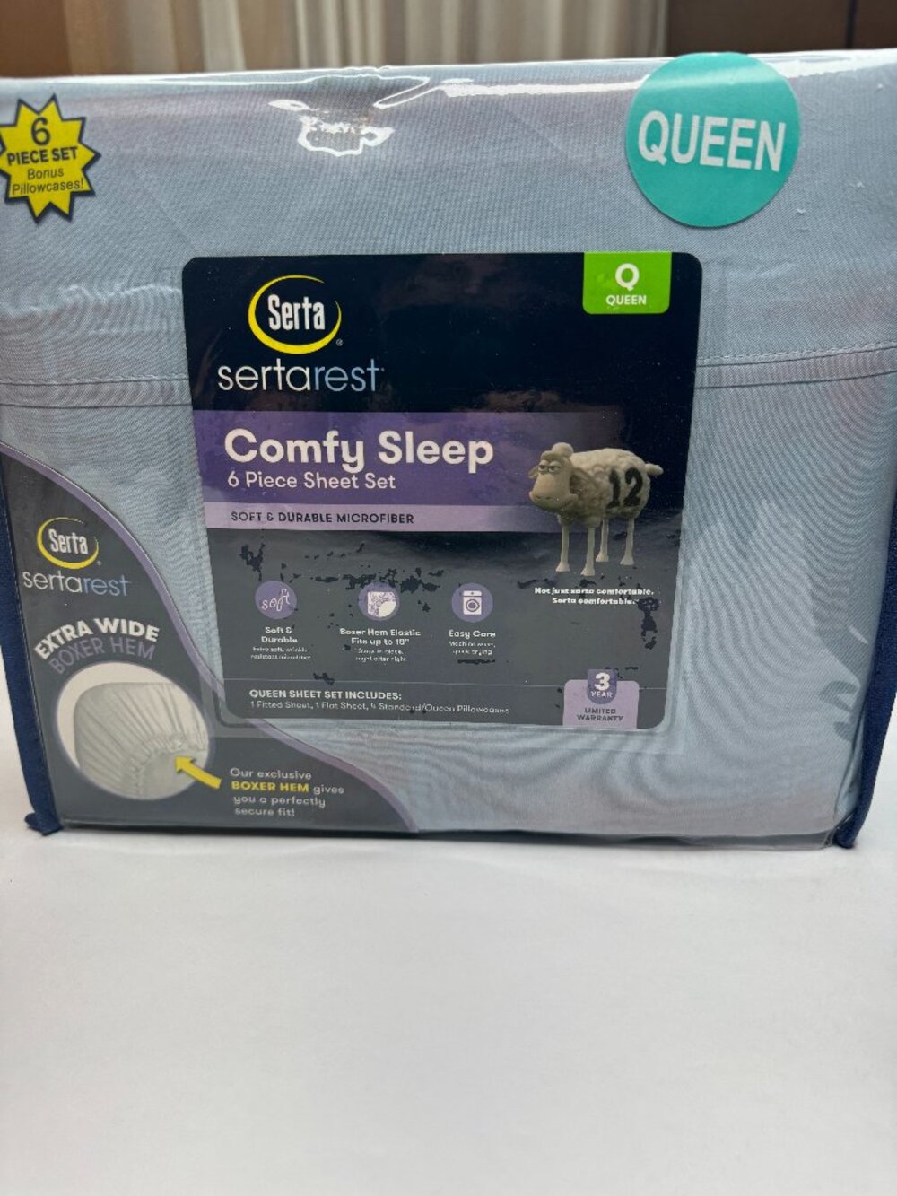 SertaRest Comfy Sleep Queen 6-Piece Blue Microfiber Sheet Set New
